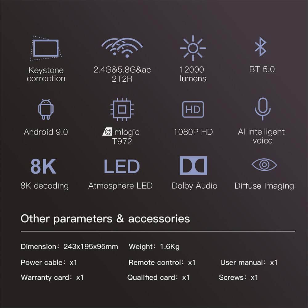 X1 Amlogic T972 projetor android fábrica de fabricação da China